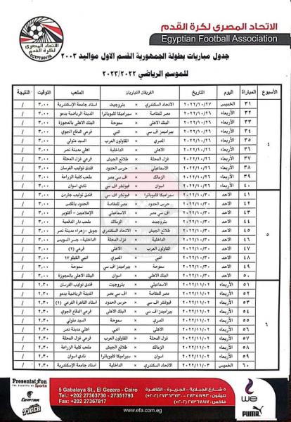 جدول مباريات بطولة الجمهورية 2003