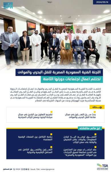 اللجنة الفنية السعودية - المصرية للنقل البحري والموانئ تختتم أعمال اجتماعات الدورة الثامنة بالإسكندرية